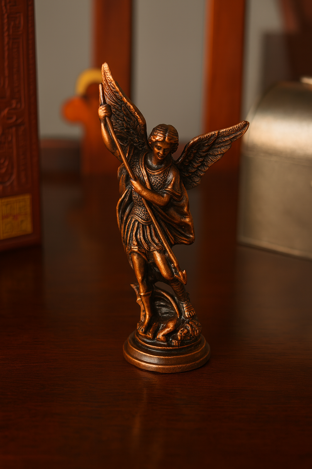 St. Michael the Archangel Statue | Mini Christian Figurine in Gold, Silver, Bronze | Catholic Protection Decor | Small Guardian Angel Gift