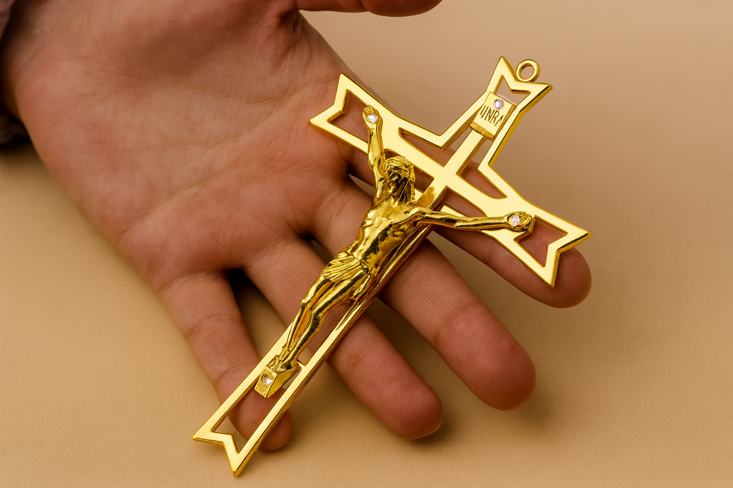 Catholic Wall Crucifix | Italian Gold & Silver Cross with INRI | Christian Wall Décor | 5 Inch Hanging Crucifix Gift