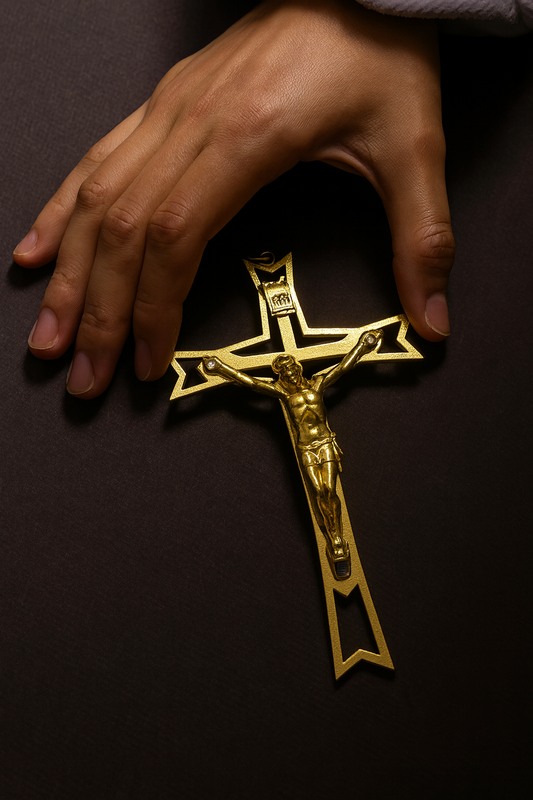 Catholic Wall Crucifix | Italian Gold & Silver Cross with INRI | Christian Wall Décor | 5 Inch Hanging Crucifix Gift