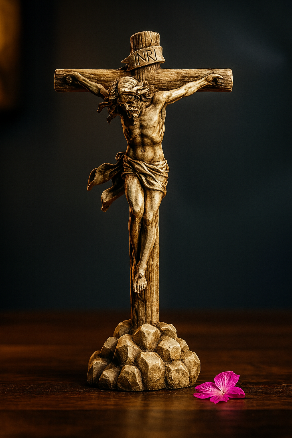 Handmade Crucifix Statue – Jesus on the Cross Sculpture | INRI Calvary Cross Religious Figurine | Christian Catholic Home Altar Décor