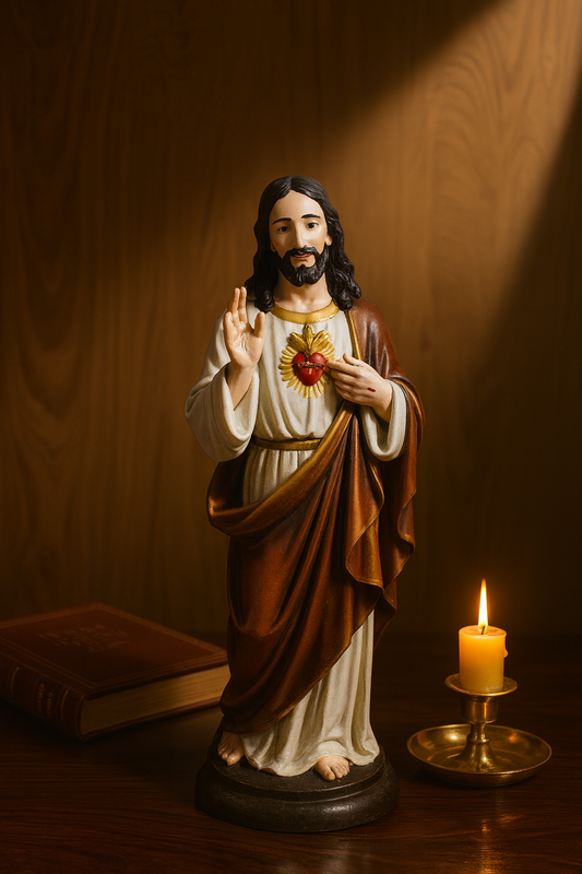 Sacred Heart of Jesus Statue – 8.2 Inch Hand-Painted Catholic Figurine | Christian Home Altar, Prayer & Devotional Decor
