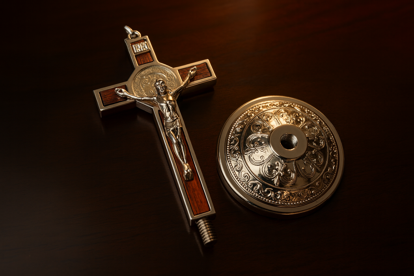 Catholic Saint Benedict Cross Gold/Silver Plated Alloy Craft with Base for Home Church Spiritual Gift Religious Home Decor