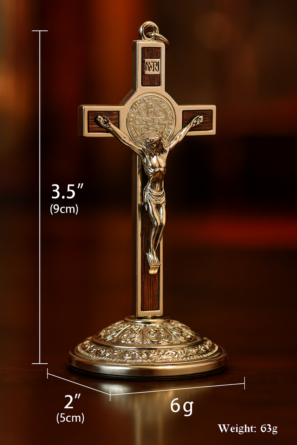 Catholic Saint Benedict Cross Gold/Silver Plated Alloy Craft with Base for Home Church Spiritual Gift Religious Home Decor