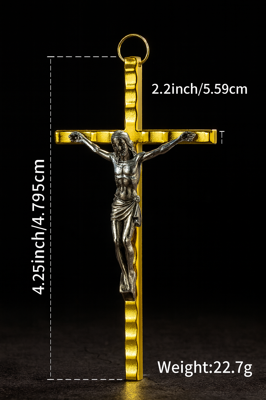 Two-Tone Crucifix Cross | Gold & Silver Catholic Pendant | Christian Car Mirror Hanging Cross | 4 Inch Wall Crucifix Gift