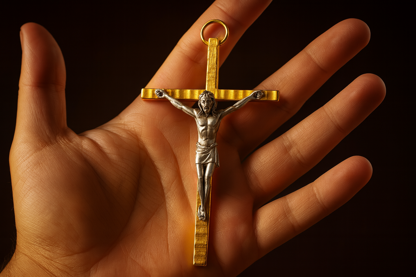 Two-Tone Crucifix Cross | Gold & Silver Catholic Pendant | Christian Car Mirror Hanging Cross | 4 Inch Wall Crucifix Gift