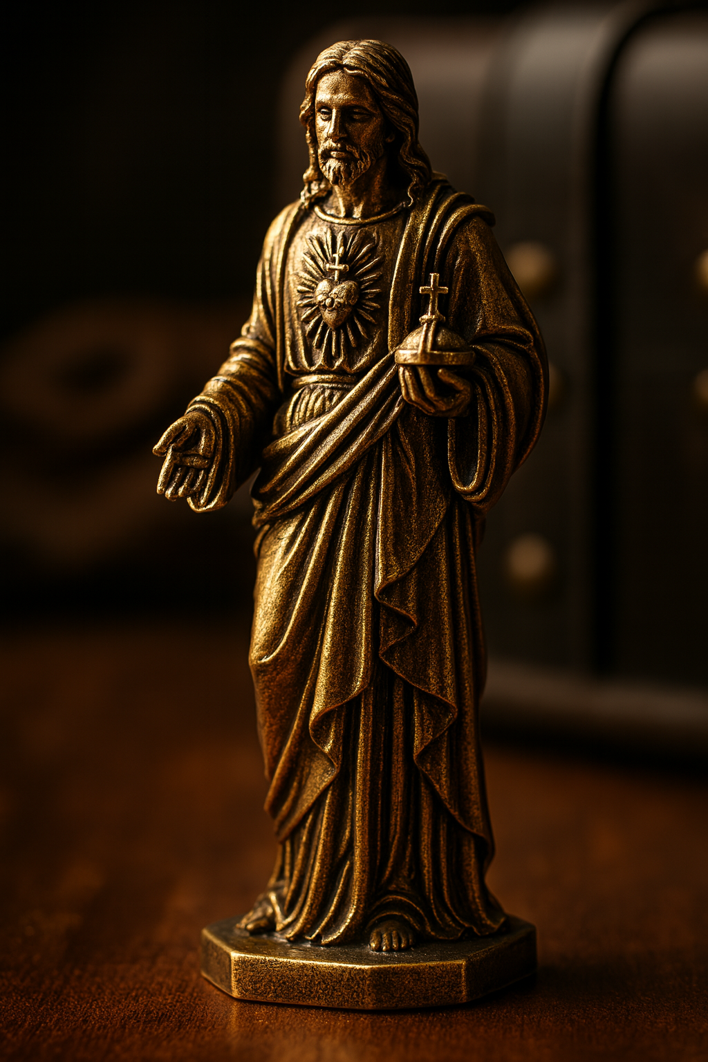 Sacred Heart of Jesus Statue | Bronze Style Christian Figurine | Catholic Home Altar Décor | Religious Gift