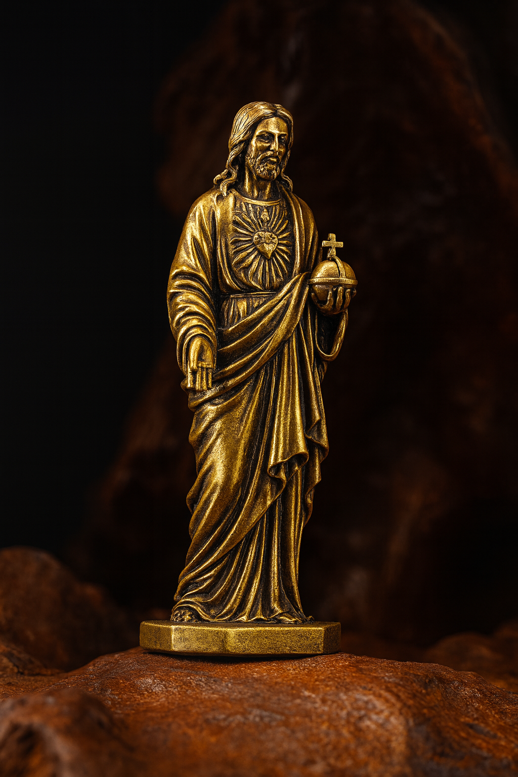 Sacred Heart of Jesus Statue | Bronze Style Christian Figurine | Catholic Home Altar Décor | Religious Gift