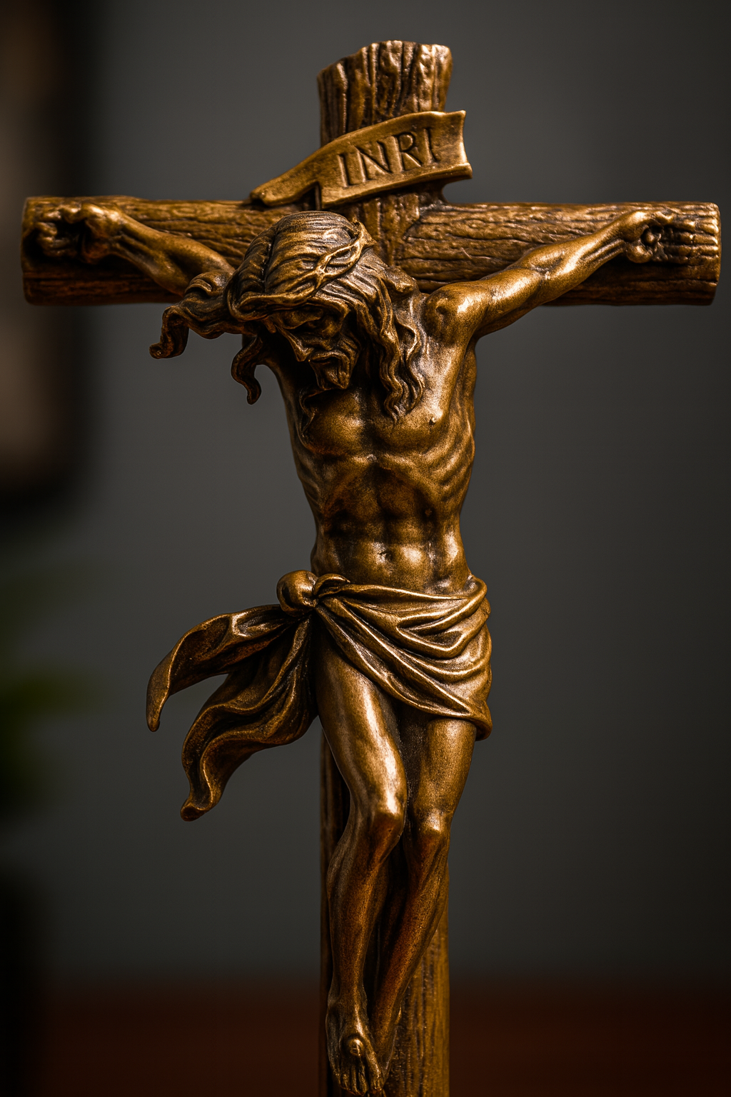 Handmade Crucifix Statue – Jesus on the Cross Sculpture | INRI Calvary Cross Religious Figurine | Christian Catholic Home Altar Décor