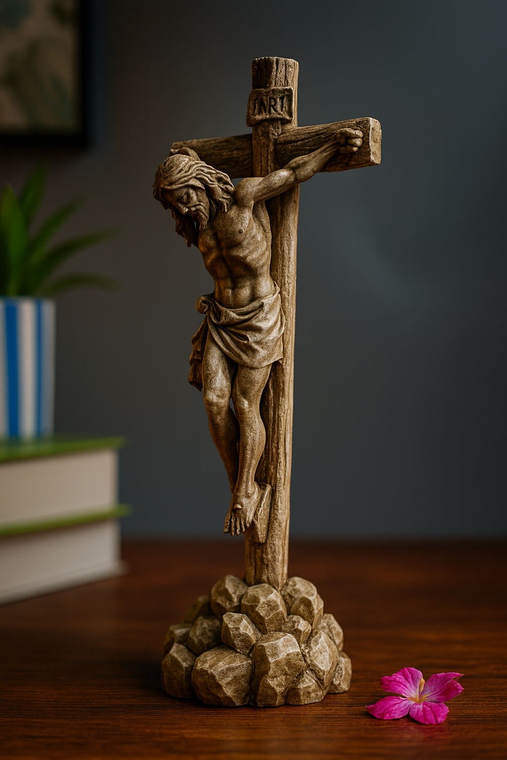 Handmade Crucifix Statue – Jesus on the Cross Sculpture | INRI Calvary Cross Religious Figurine | Christian Catholic Home Altar Décor