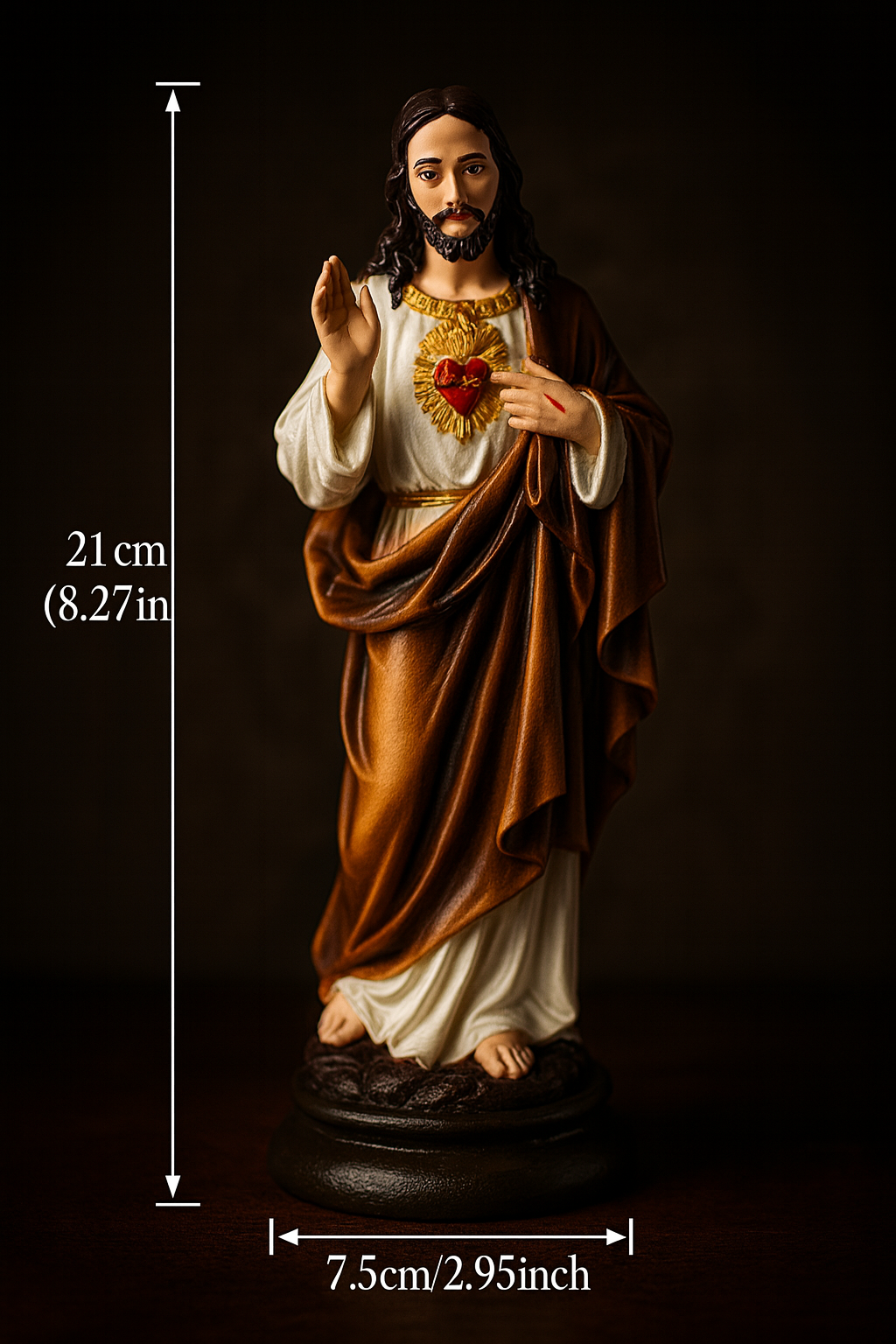 Sacred Heart of Jesus Statue – 8.2 Inch Hand-Painted Catholic Figurine | Christian Home Altar, Prayer & Devotional Decor