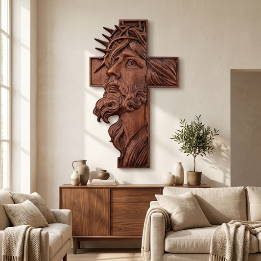 Jesus Face Wooden Cross