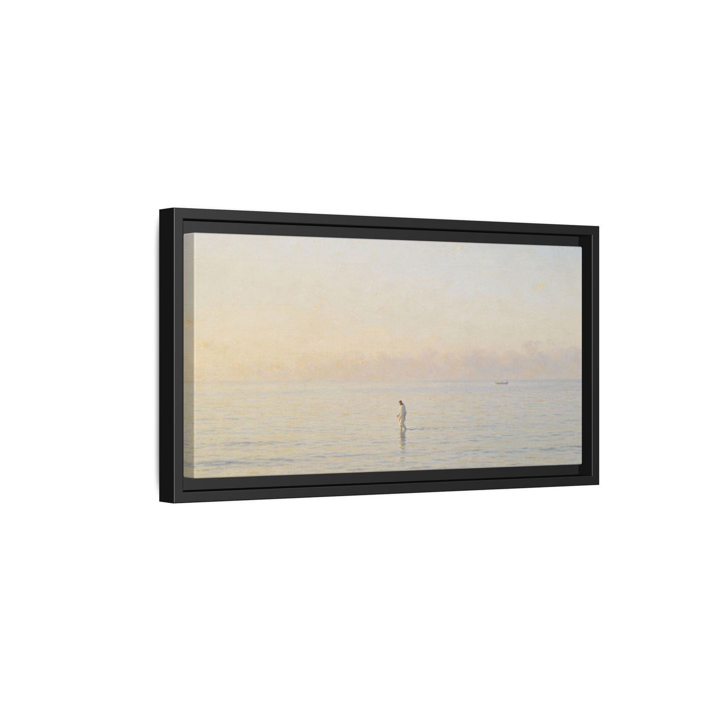 Jesus Walking on Water Canvas Art, Christian Wall Art, Framed Bible-Inspired Artwork, Minimal Christian Home Decor, Large Horizontal Religious Art