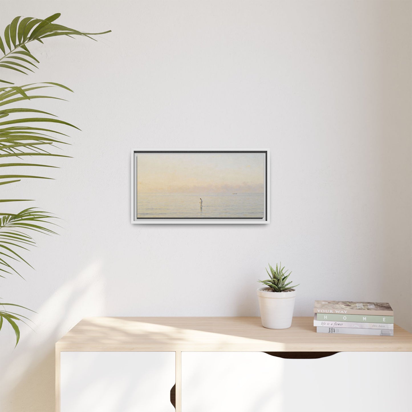 Jesus Walking on Water Canvas Art, Christian Wall Art, Framed Bible-Inspired Artwork, Minimal Christian Home Decor, Large Horizontal Religious Art