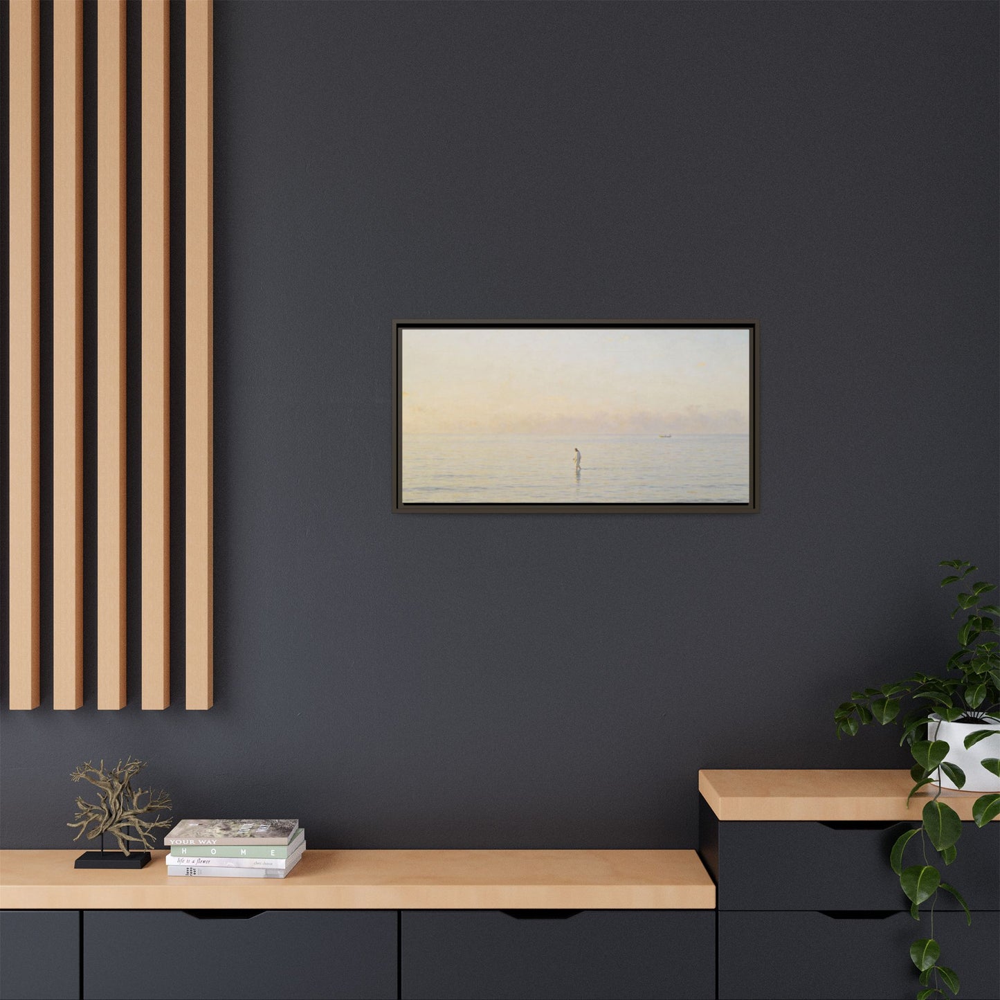 Jesus Walking on Water Canvas Art, Christian Wall Art, Framed Bible-Inspired Artwork, Minimal Christian Home Decor, Large Horizontal Religious Art