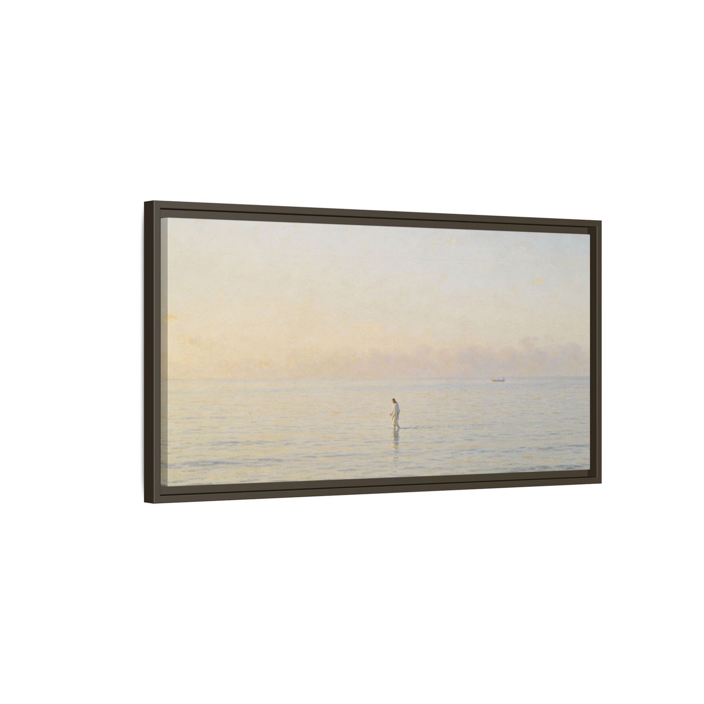 Jesus Walking on Water Canvas Art, Christian Wall Art, Framed Bible-Inspired Artwork, Minimal Christian Home Decor, Large Horizontal Religious Art