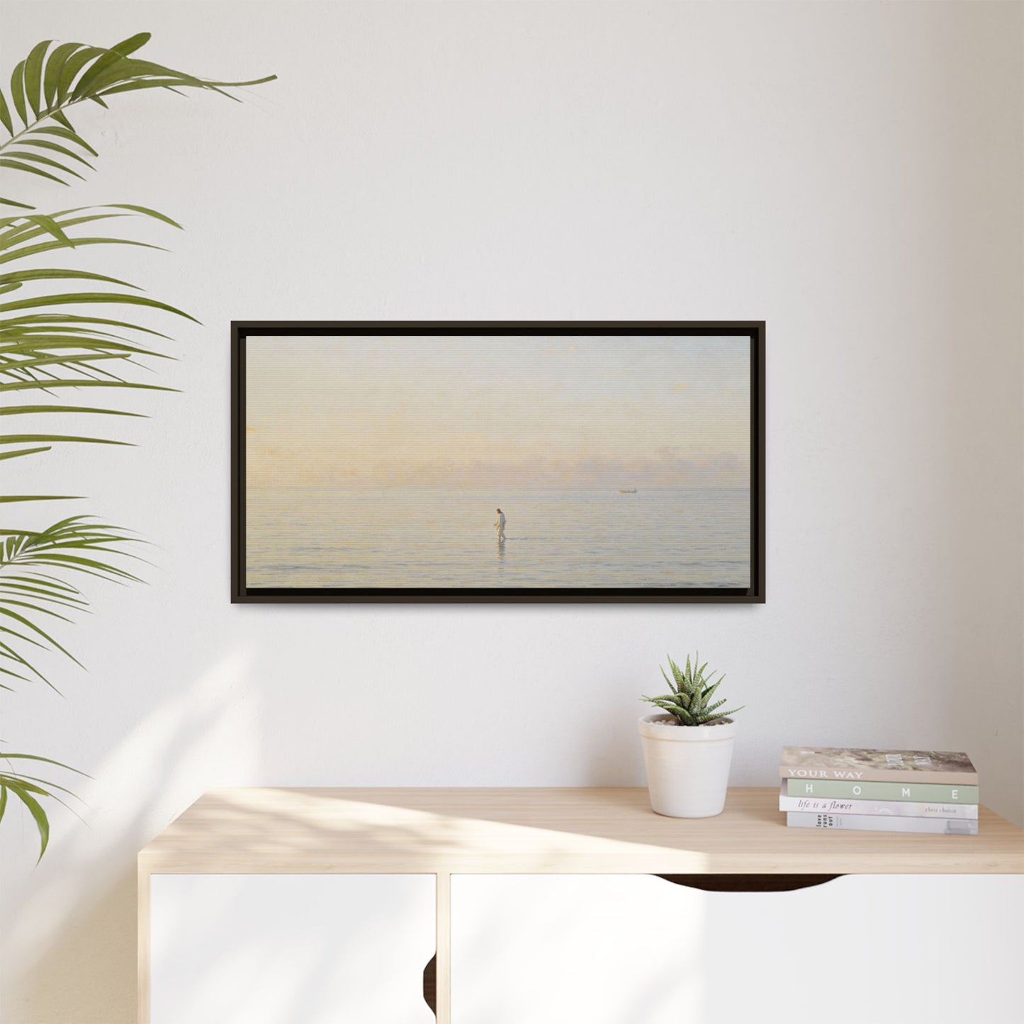 Jesus Walking on Water Canvas Art, Christian Wall Art, Framed Bible-Inspired Artwork, Minimal Christian Home Decor, Large Horizontal Religious Art