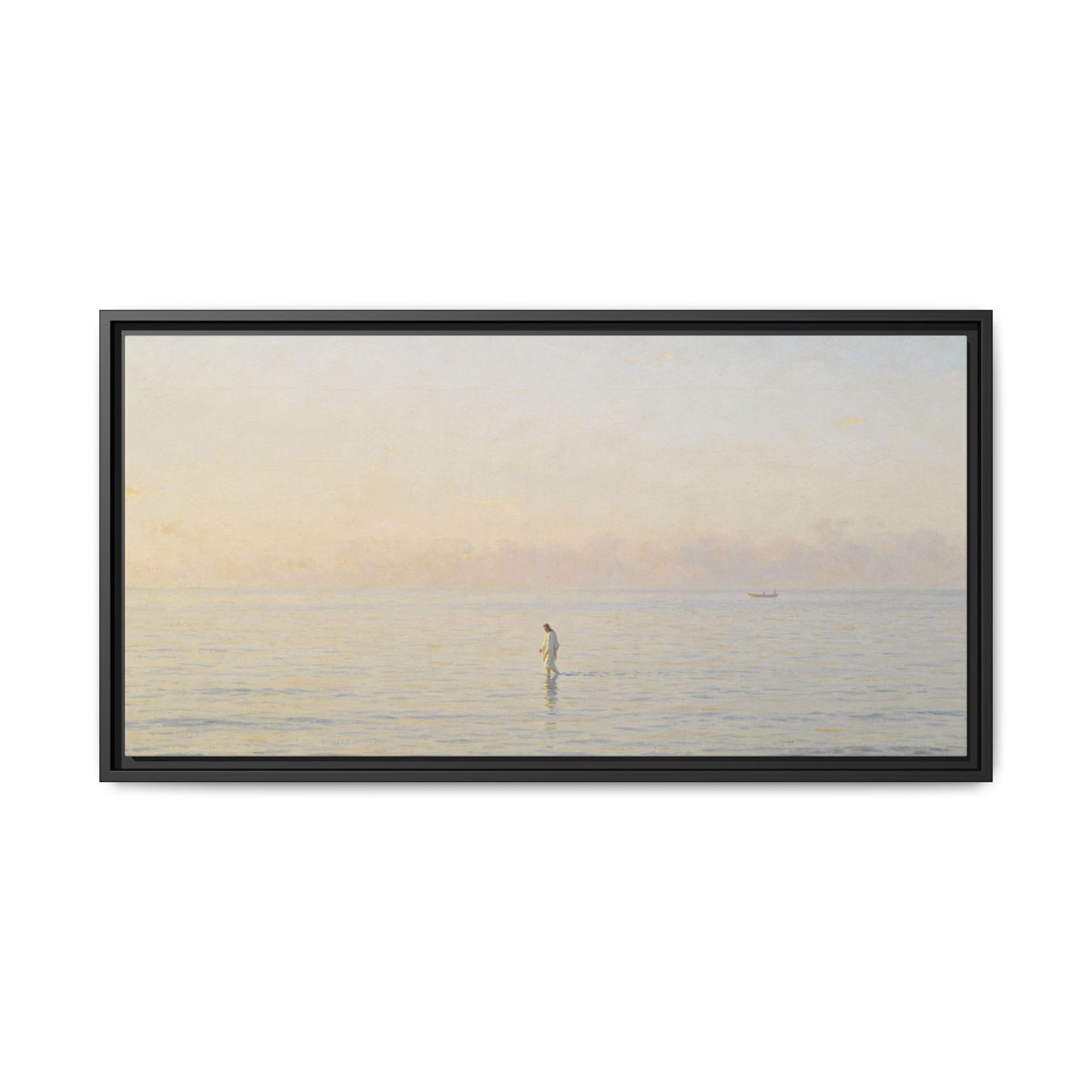 Jesus Walking on Water Canvas Art, Christian Wall Art, Framed Bible-Inspired Artwork, Minimal Christian Home Decor, Large Horizontal Religious Art