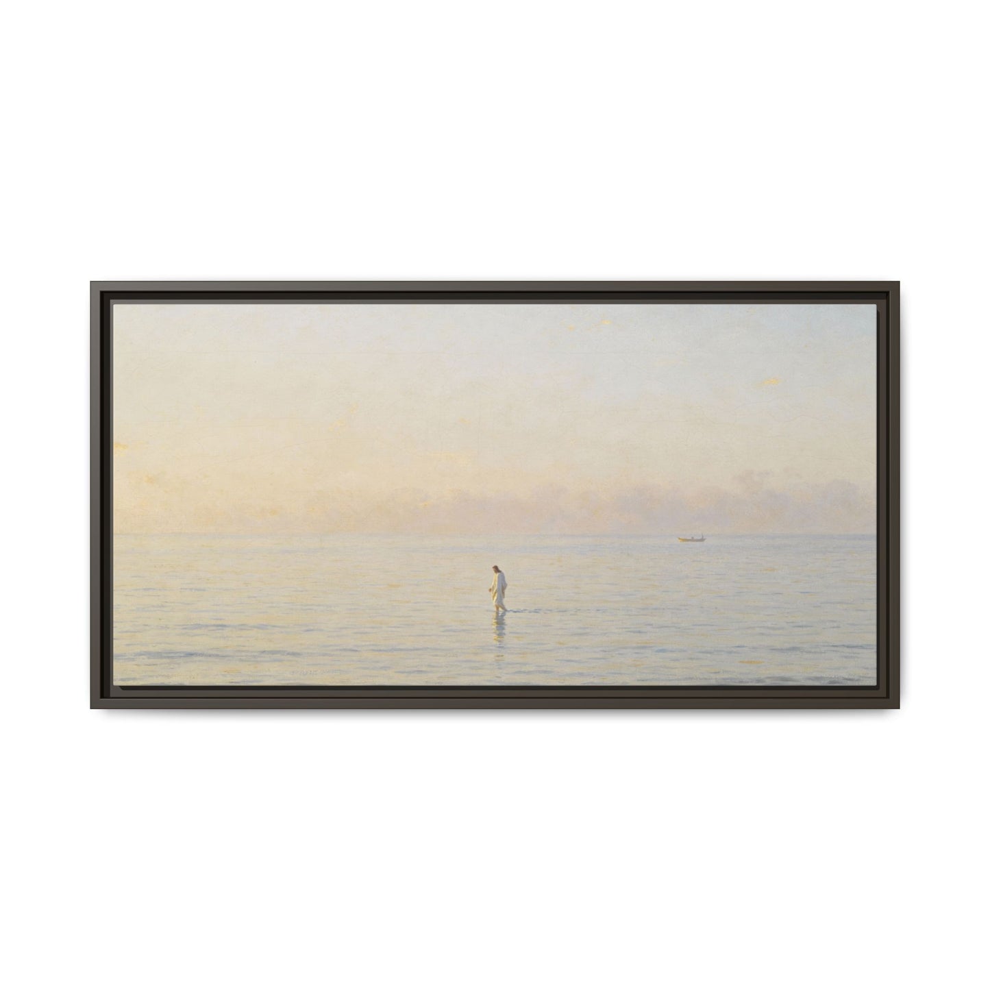 Jesus Walking on Water Canvas Art, Christian Wall Art, Framed Bible-Inspired Artwork, Minimal Christian Home Decor, Large Horizontal Religious Art