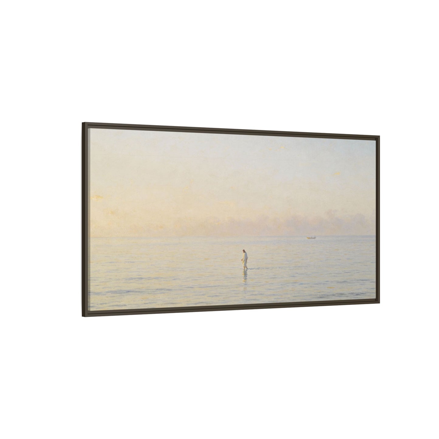 Jesus Walking on Water Canvas Art, Christian Wall Art, Framed Bible-Inspired Artwork, Minimal Christian Home Decor, Large Horizontal Religious Art