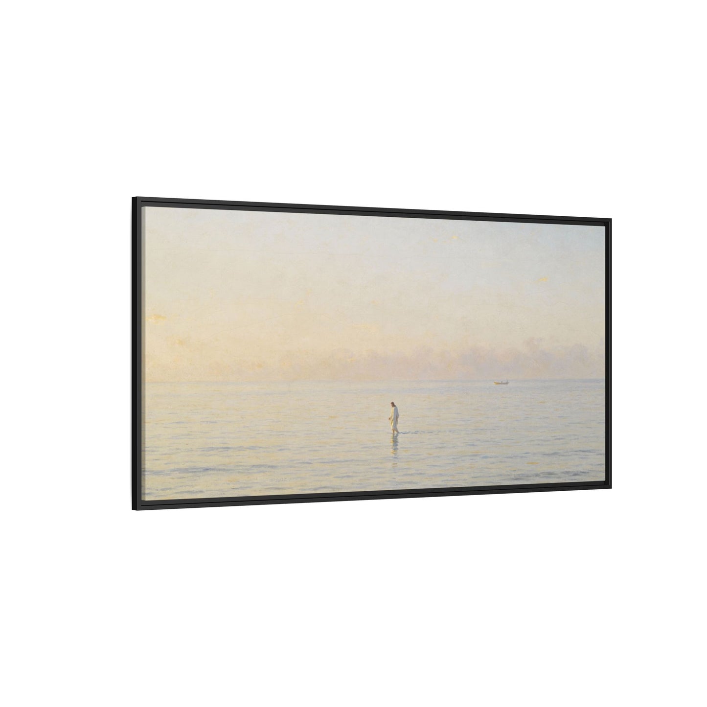 Jesus Walking on Water Canvas Art, Christian Wall Art, Framed Bible-Inspired Artwork, Minimal Christian Home Decor, Large Horizontal Religious Art