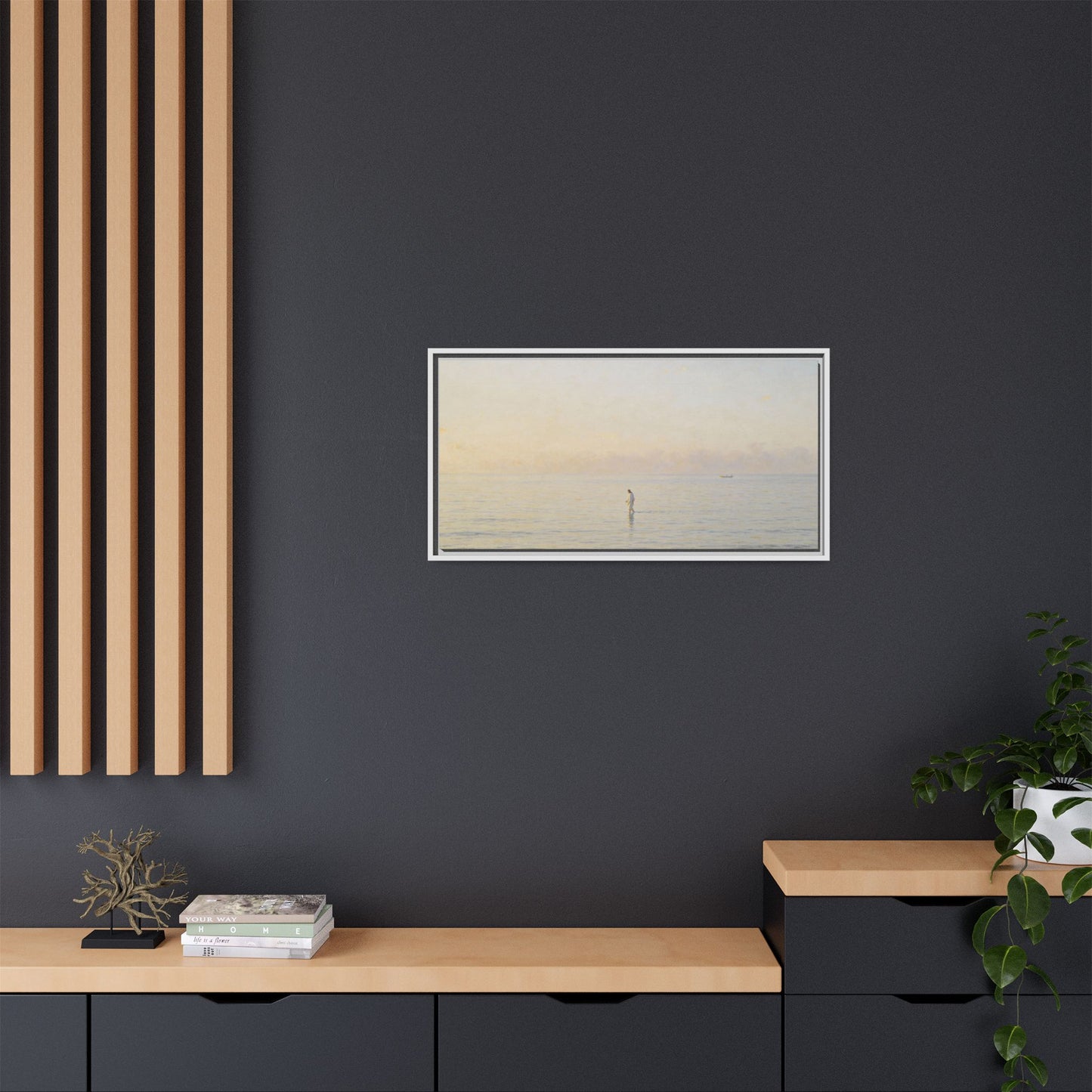 Jesus Walking on Water Canvas Art, Christian Wall Art, Framed Bible-Inspired Artwork, Minimal Christian Home Decor, Large Horizontal Religious Art