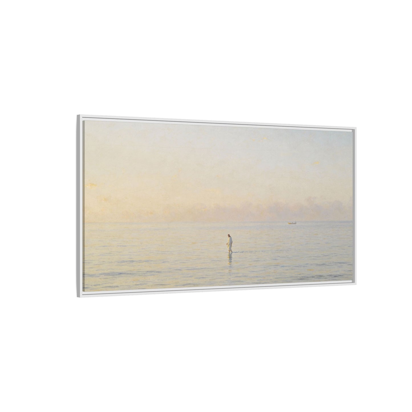 Jesus Walking on Water Canvas Art, Christian Wall Art, Framed Bible-Inspired Artwork, Minimal Christian Home Decor, Large Horizontal Religious Art