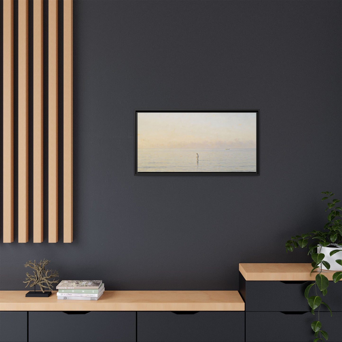 Jesus Walking on Water Canvas Art, Christian Wall Art, Framed Bible-Inspired Artwork, Minimal Christian Home Decor, Large Horizontal Religious Art