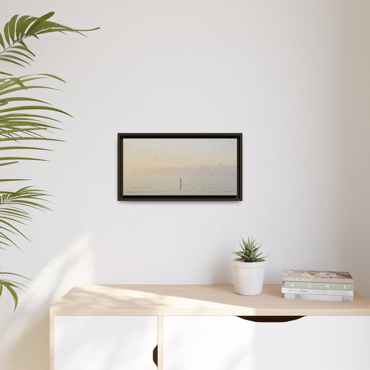 Jesus Walking on Water Canvas Art, Christian Wall Art, Framed Bible-Inspired Artwork, Minimal Christian Home Decor, Large Horizontal Religious Art