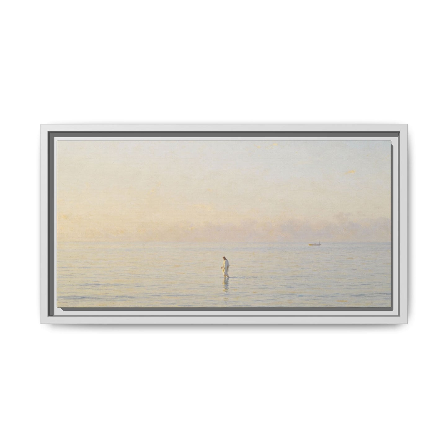 Jesus Walking on Water Canvas Art, Christian Wall Art, Framed Bible-Inspired Artwork, Minimal Christian Home Decor, Large Horizontal Religious Art