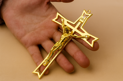 Catholic Wall Crucifix | Italian Gold & Silver Cross with INRI | Christian Wall Décor | 5 Inch Hanging Crucifix Gift