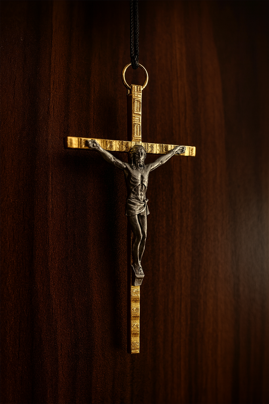 Two-Tone Crucifix Cross | Gold & Silver Catholic Pendant | Christian Car Mirror Hanging Cross | 4 Inch Wall Crucifix Gift