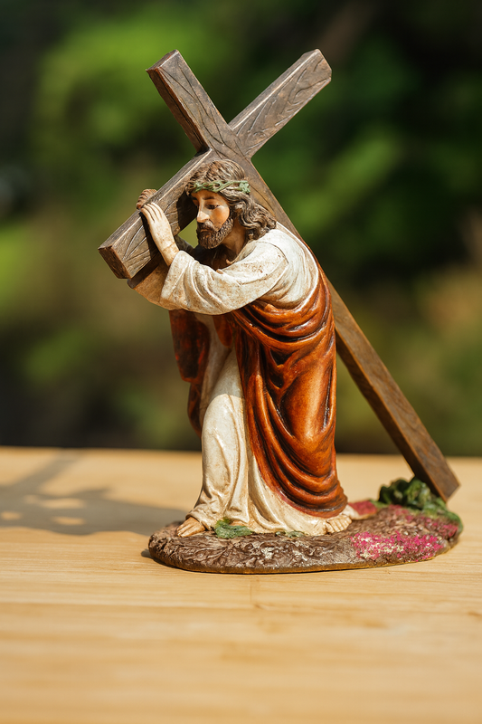 Jesus Carrying the Cross Statue | Christian Figurine of Christ Passion | Catholic Home Altar Décor | Religious Gift