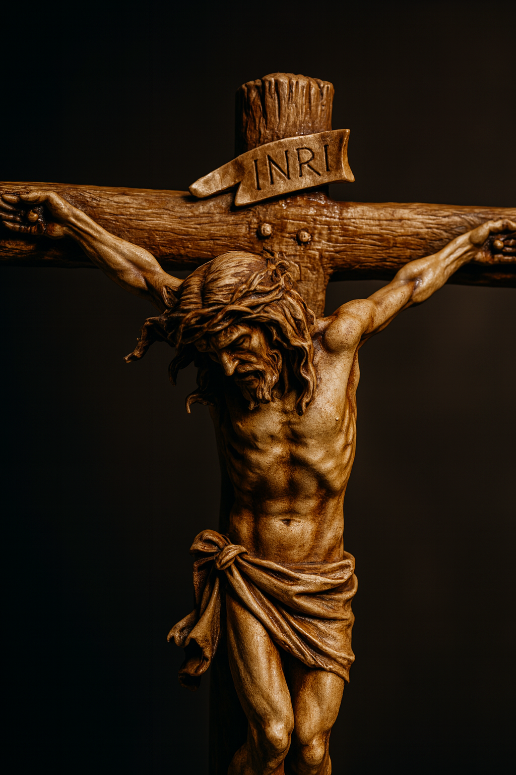 Handmade Crucifix Statue – Jesus on the Cross Sculpture | INRI Calvary Cross Religious Figurine | Christian Catholic Home Altar Décor
