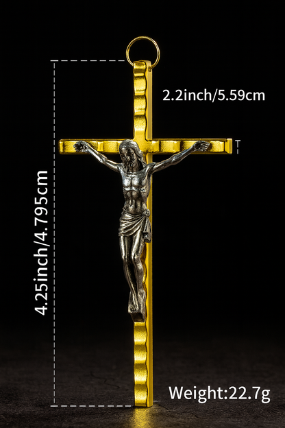 Two-Tone Crucifix Cross | Gold & Silver Catholic Pendant | Christian Car Mirror Hanging Cross | 4 Inch Wall Crucifix Gift