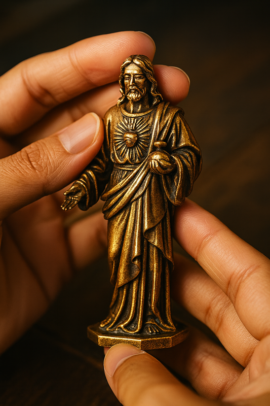 Sacred Heart of Jesus Statue | Bronze Style Christian Figurine | Catholic Home Altar Décor | Religious Gift