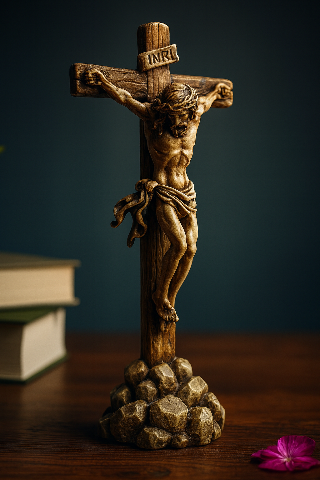 Handmade Crucifix Statue – Jesus on the Cross Sculpture | INRI Calvary Cross Religious Figurine | Christian Catholic Home Altar Décor
