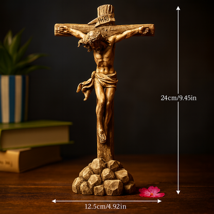 Handmade Crucifix Statue – Jesus on the Cross Sculpture | INRI Calvary Cross Religious Figurine | Christian Catholic Home Altar Décor