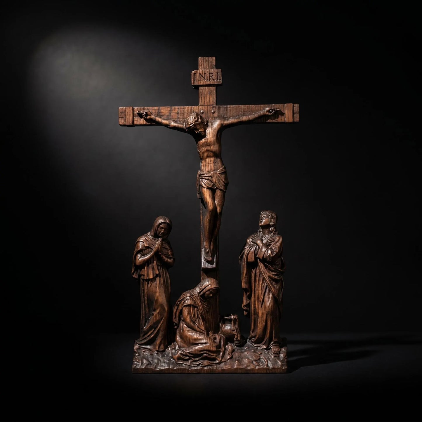 Hand Carved Wooden Crucifixion scene