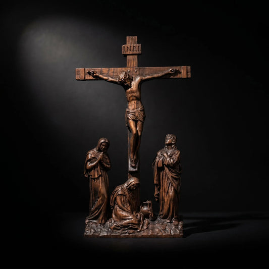 Hand Carved Wooden Crucifixion scene