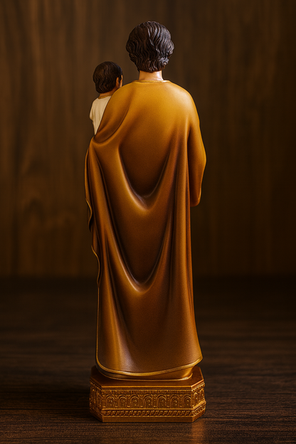 St. Joseph Holding Child Jesus Statue – Catholic Saint Joseph Figurine with Lily – Hand-Painted Christian Home Altar & Religious Gift (8 Inch)