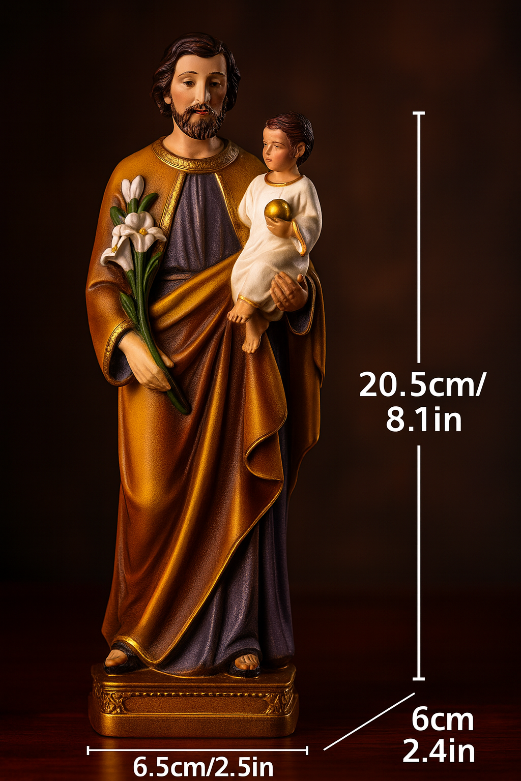 St. Joseph Holding Child Jesus Statue – Catholic Saint Joseph Figurine with Lily – Hand-Painted Christian Home Altar & Religious Gift (8 Inch)
