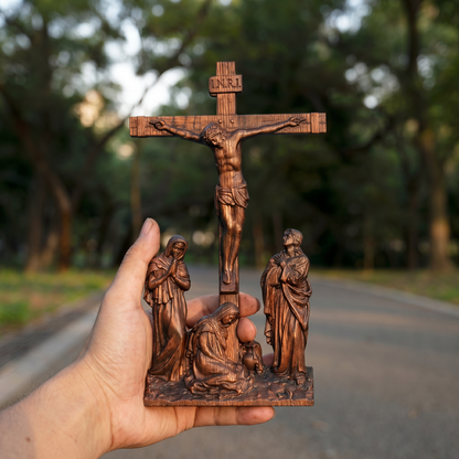 Hand Carved Wooden Crucifixion scene
