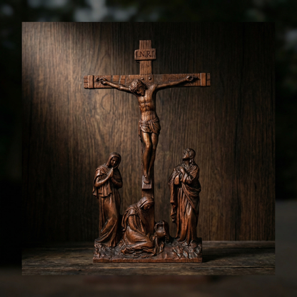 Hand Carved Wooden Crucifixion scene
