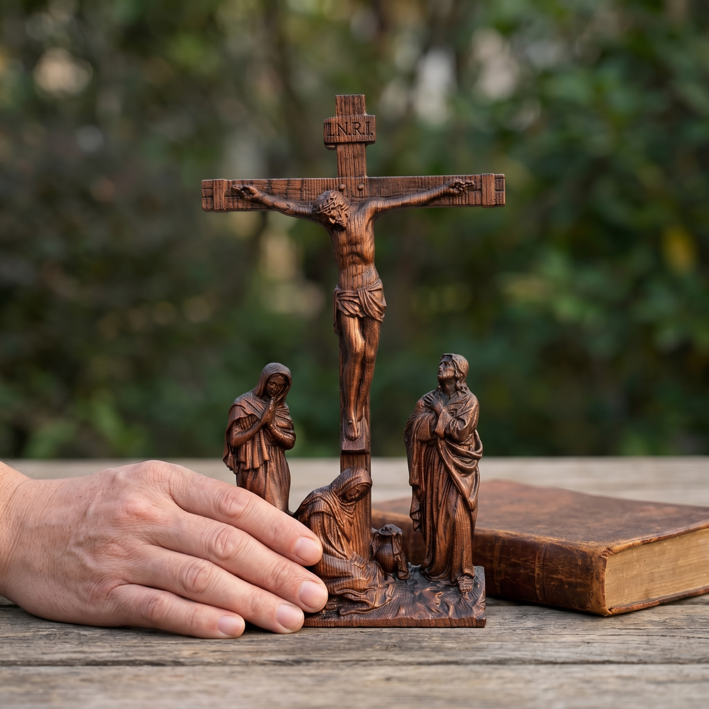 Hand Carved Wooden Crucifixion scene