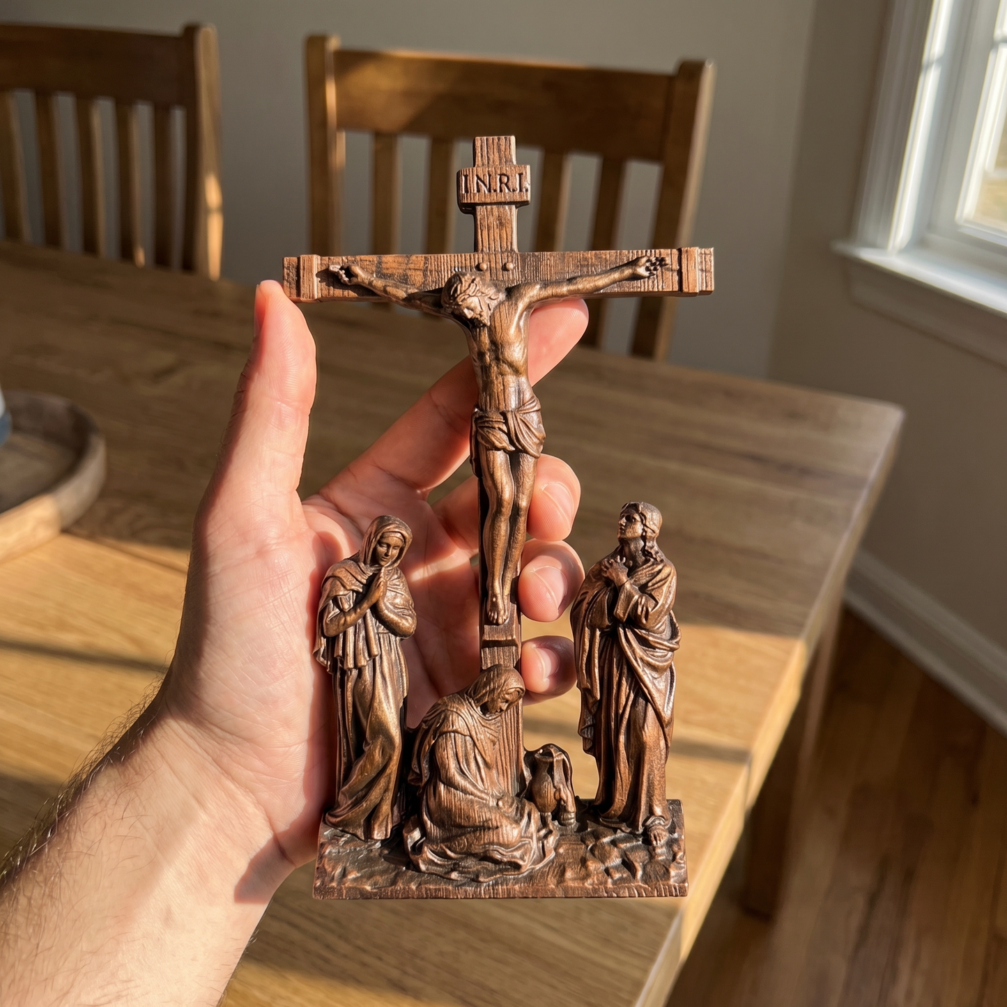 Hand Carved Wooden Crucifixion scene