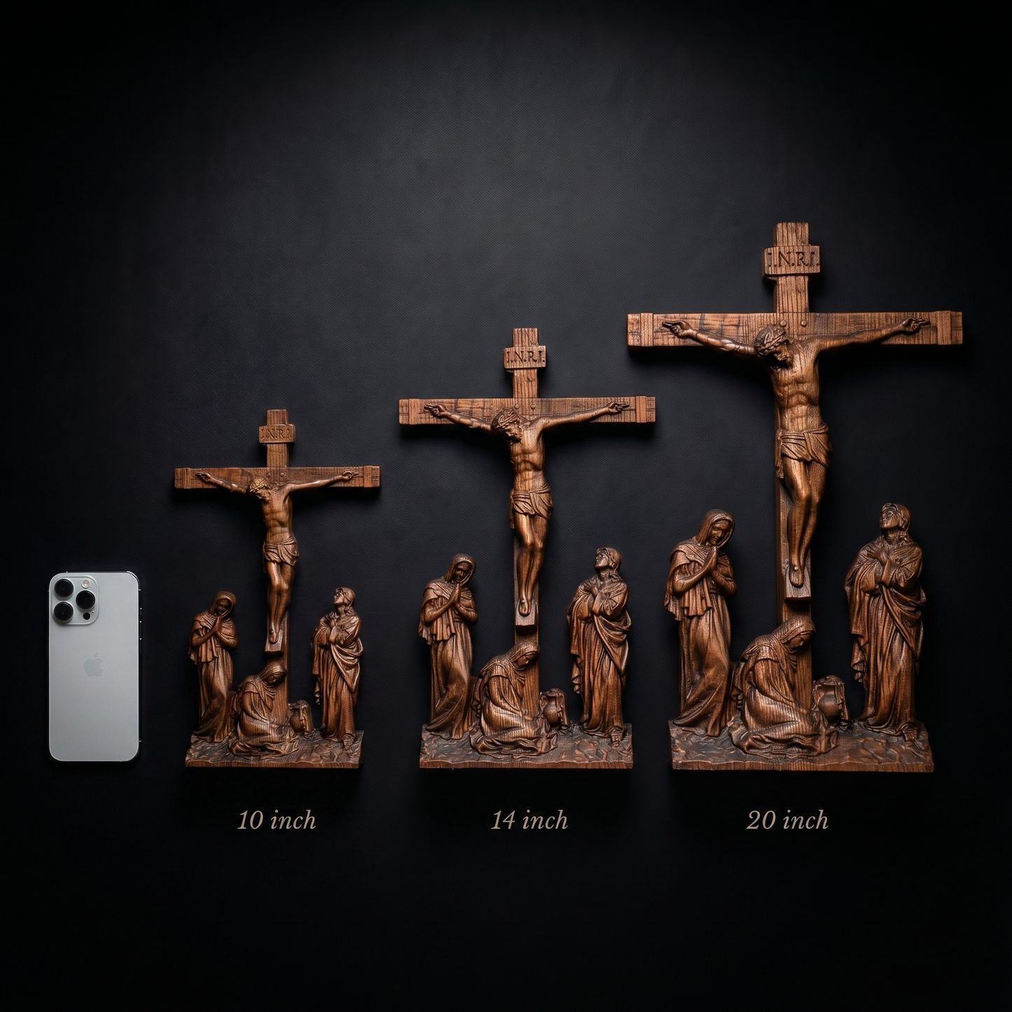 Hand Carved Wooden Crucifixion scene