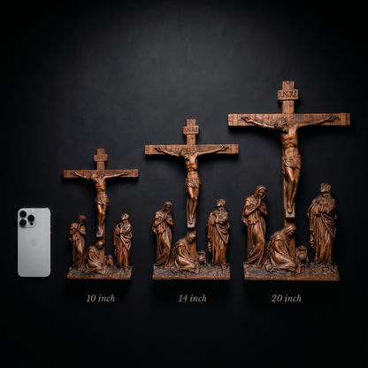 Hand Carved Wooden Crucifixion scene