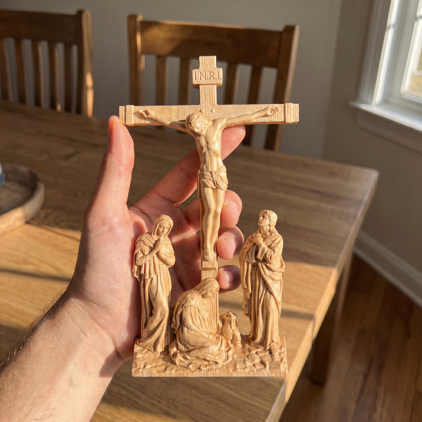Hand Carved Wooden Crucifixion scene