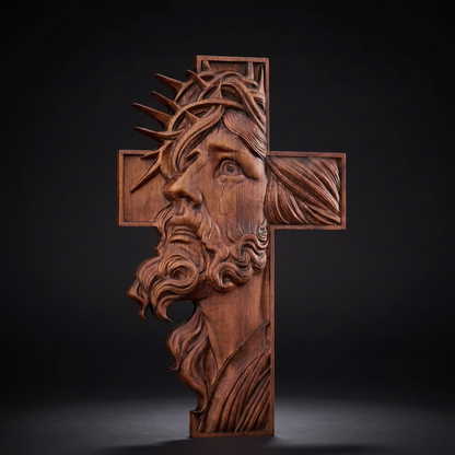 Jesus Face Wooden Cross