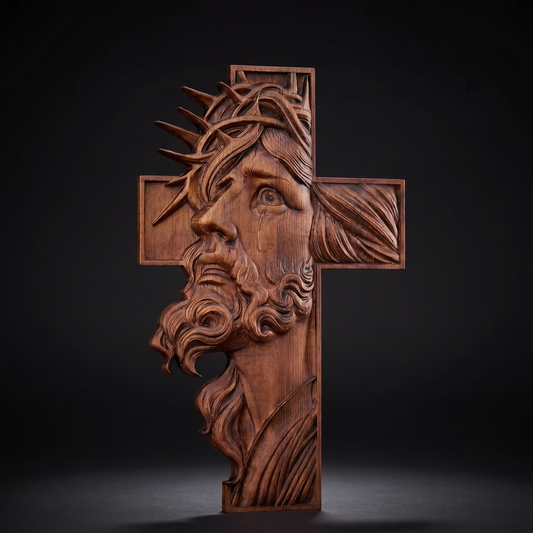 Jesus Face Wooden Cross